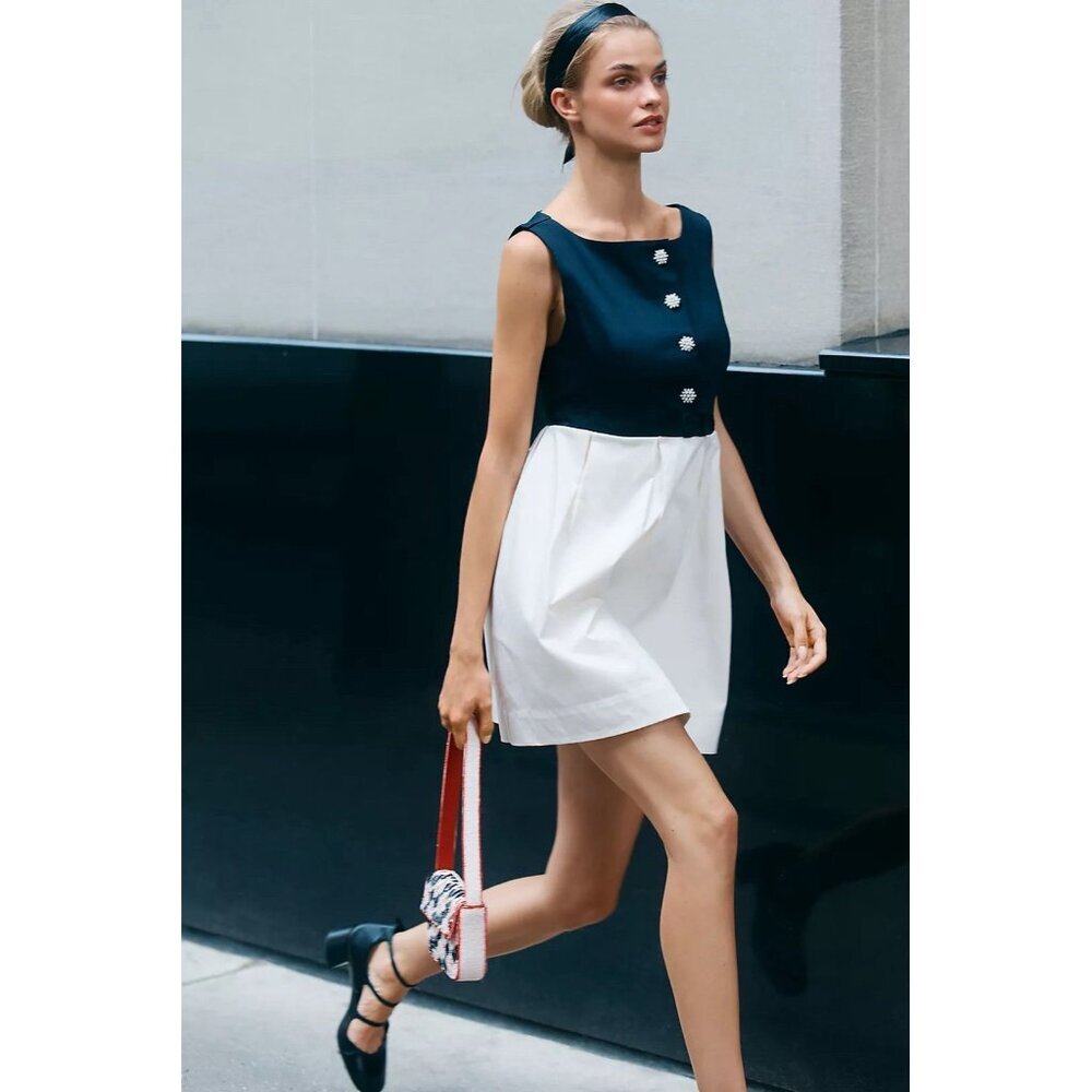 NWT Size L - Anthropologie Cotton Boat-Neck Babydoll Mini Dress (NWT USD 168) - Picture 2 of 15